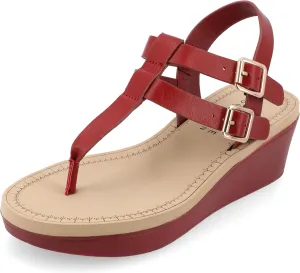 Journee Womens Strappy Platform Flip Flop Buckle Ankle Strap Bianca Comfort Wedge Heel Sandal