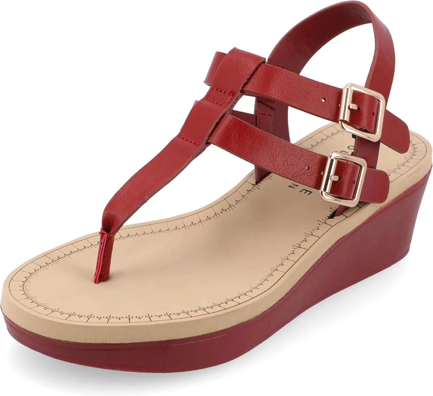 Journee Womens Strappy Platform Flip Flop Buckle Ankle Strap Bianca Comfort Wedge Heel Sandal