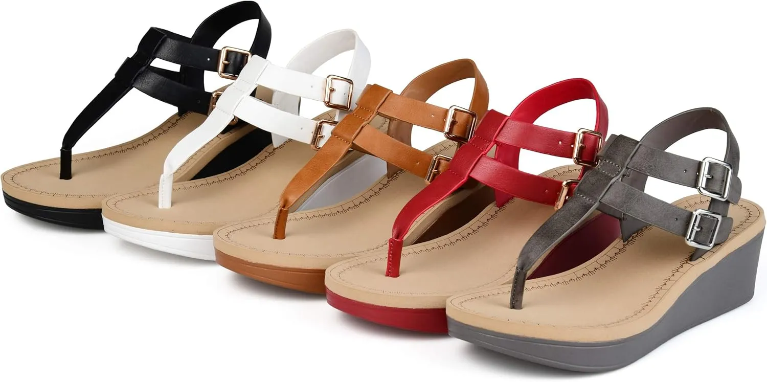 Journee Womens Strappy Platform Flip Flop Buckle Ankle Strap Bianca Comfort Wedge Heel Sandal