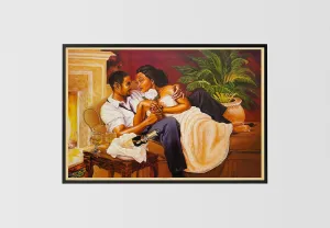 Just The Two Of Us (Romantic Couples) - Katherine Roundtree 24x36 Black Framed - African American Black Art Print Wall Decor Poster