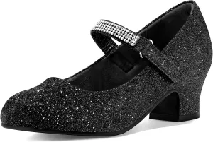 K KomForme Mary Jane Shoes with Low Heel Rhinestones Princess Flats Dress Pump Shoes for Little Kid/Big Kid