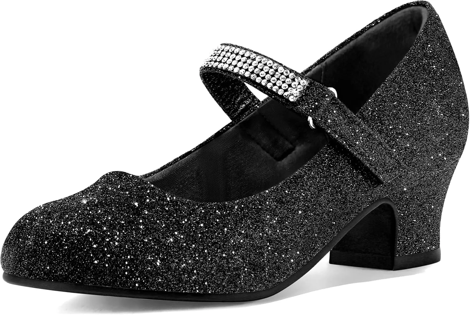 K KomForme Mary Jane Shoes with Low Heel Rhinestones Princess Flats Dress Pump Shoes for Little Kid/Big Kid