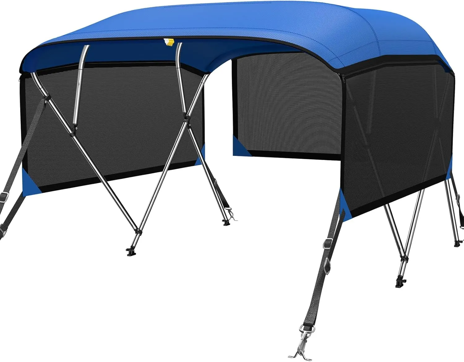 KAKIT 3 4 Bow Bimini Tops for Boats with 3 Mesh Sidewalls Rear Support Poles Boat Canopy Includes Straps Storage Boot, Dark Gray