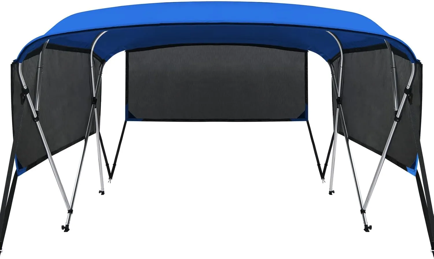 KAKIT 3 4 Bow Bimini Tops for Boats with 3 Mesh Sidewalls Rear Support Poles Boat Canopy Includes Straps Storage Boot, Dark Gray