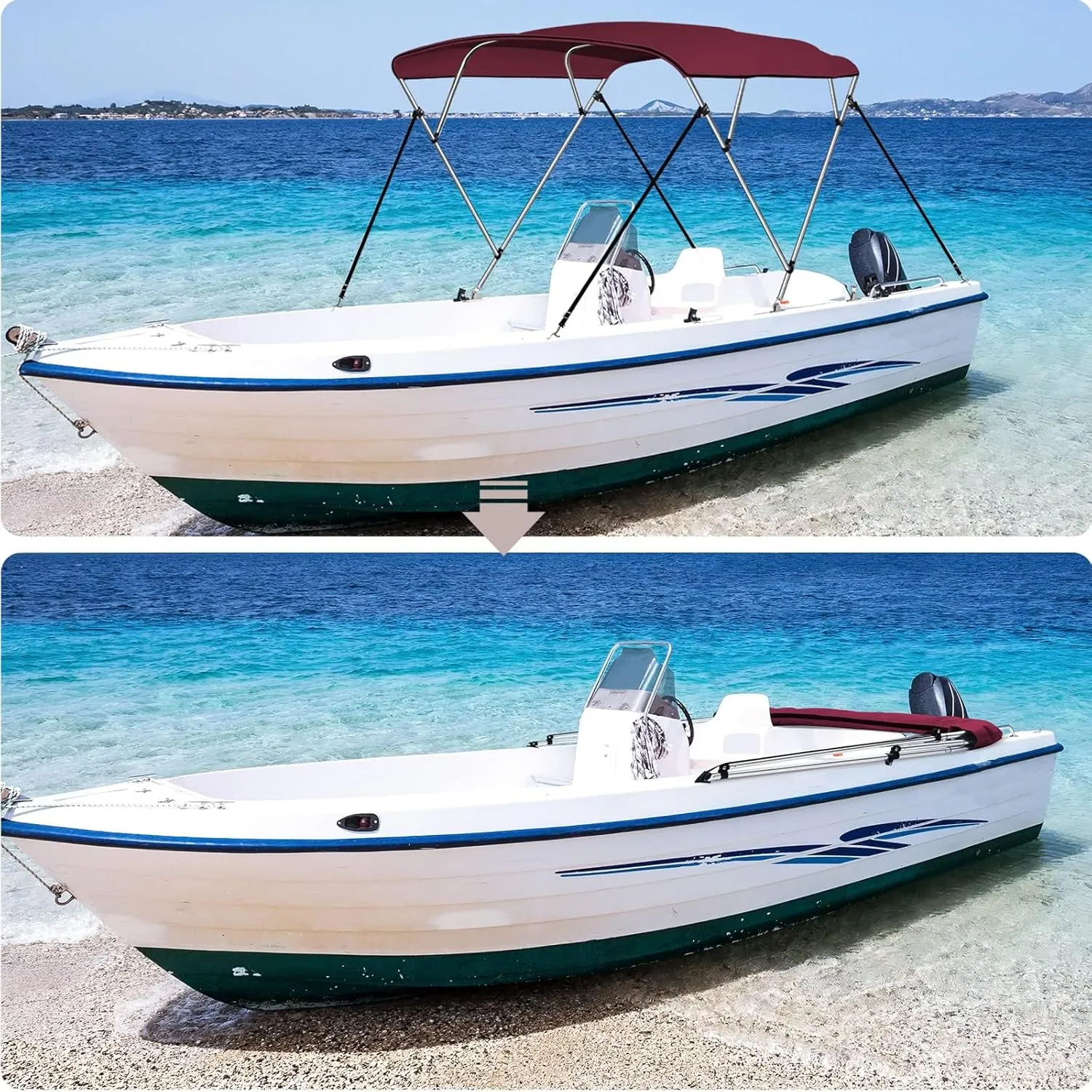 KAKIT 3 4 Bow Bimini Tops for Boats with Mesh Sides Heavy Duty Cover Adjustable 4 Straps Zippered Storage Boot