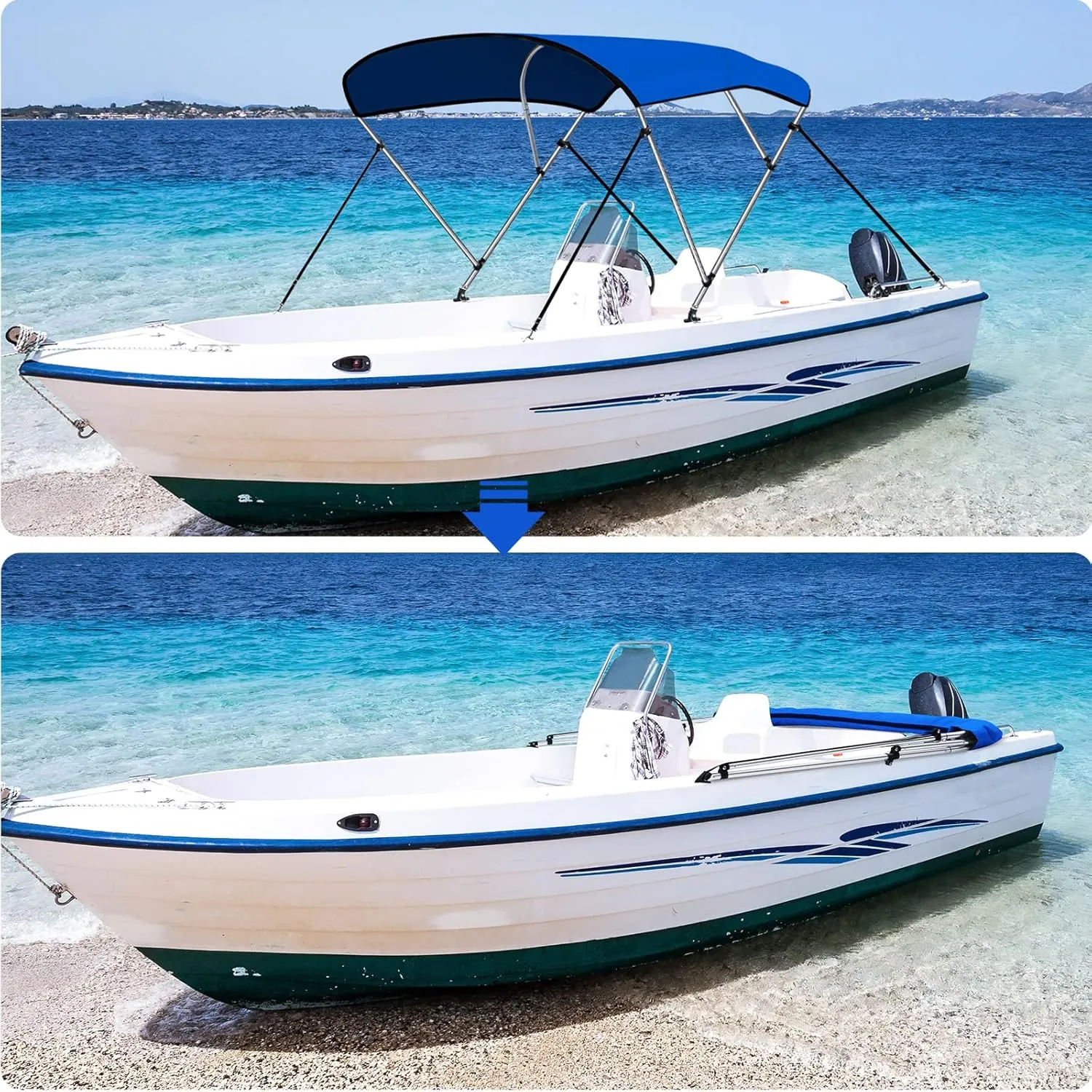 KAKIT 3 4 Bow Bimini Tops for Boats with Mesh Sides Heavy Duty Cover Adjustable 4 Straps Zippered Storage Boot
