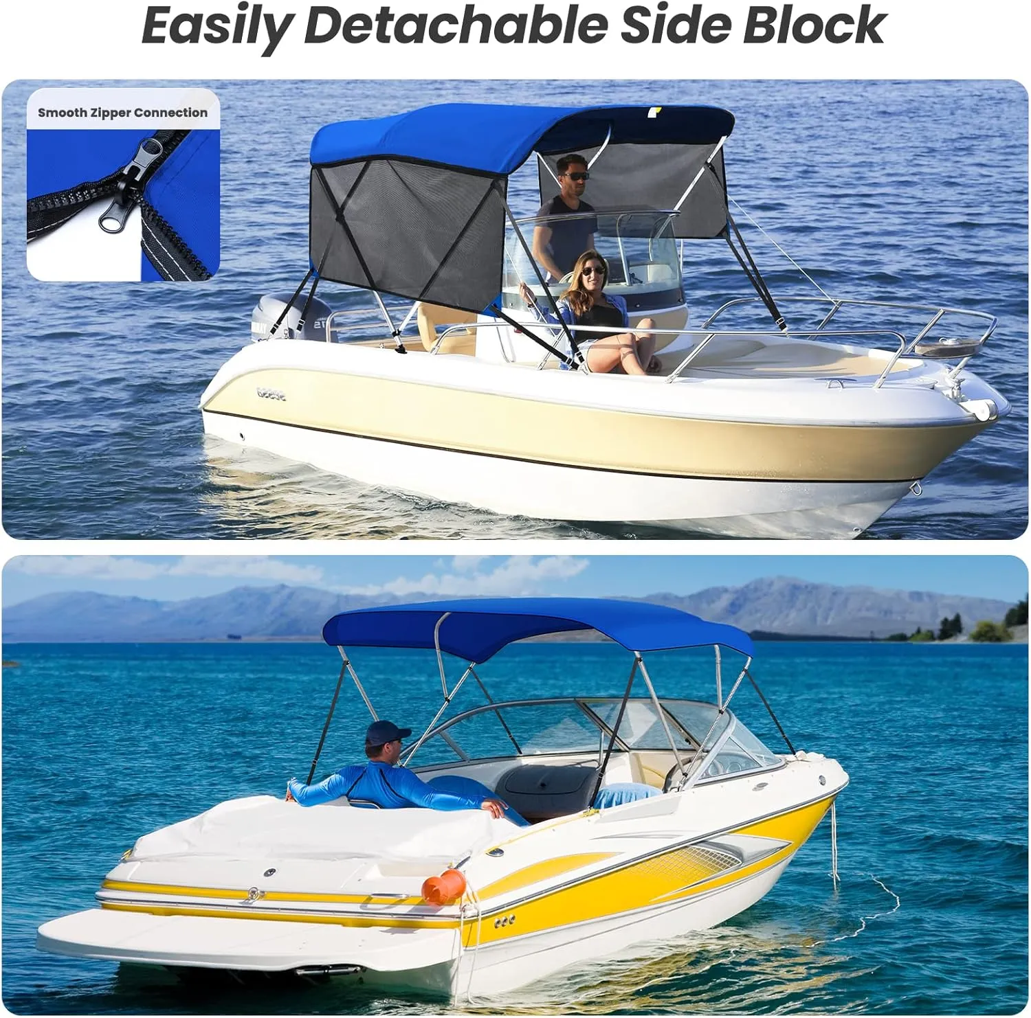 KAKIT 3 4 Bow Bimini Tops for Boats with Mesh Sides Heavy Duty Cover Adjustable 4 Straps Zippered Storage Boot