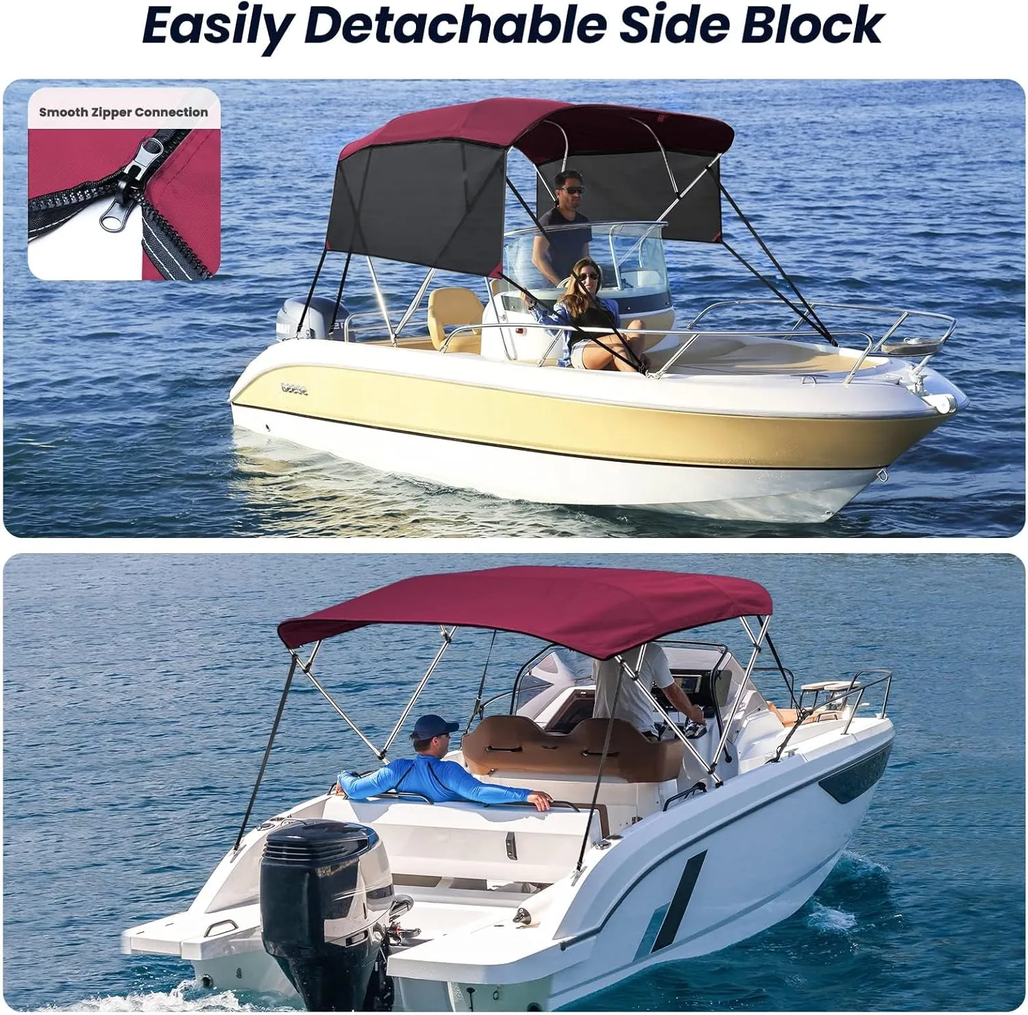 KAKIT 3 4 Bow Bimini Tops for Boats with Mesh Sides Heavy Duty Cover Adjustable 4 Straps Zippered Storage Boot