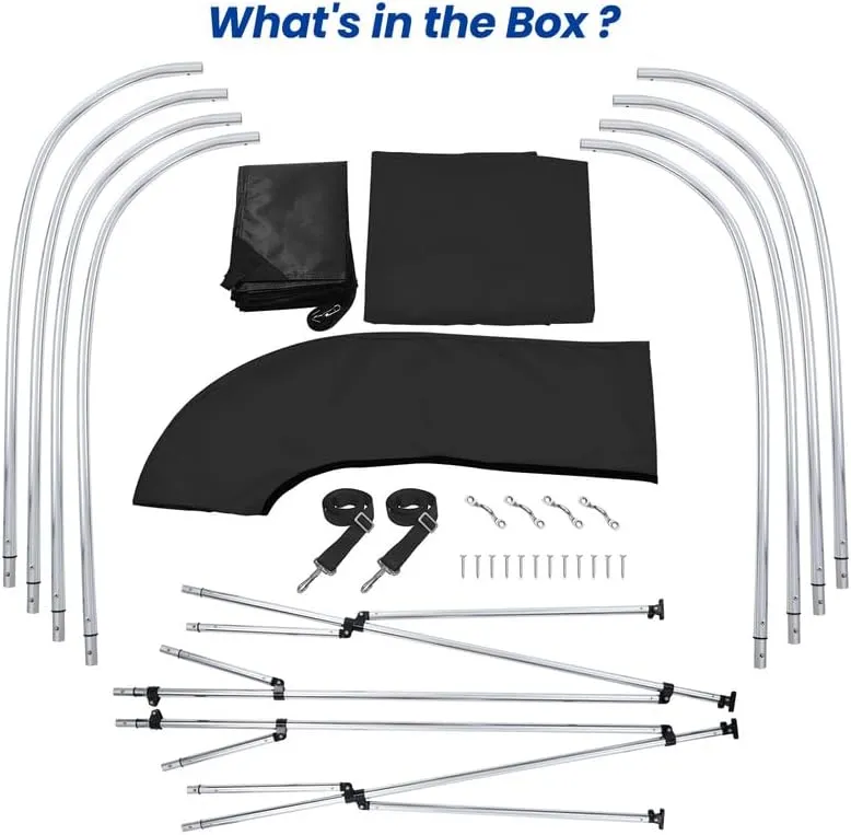 KAKIT 3 4 Bow Bimini Tops with Mesh Sidewalls Support Poles for Boats Marine Grade Canvas Top Includes 2 Straps Storage Boot 1 Inch Aluminum Frame