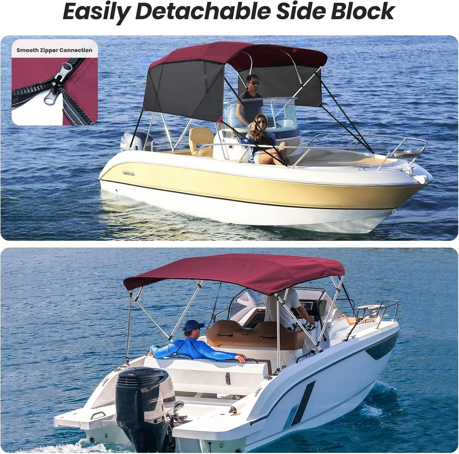 KAKIT 3 4 Bow Bimini Tops with Mesh Sidewalls Support Poles for Boats Marine Grade Canvas Top Includes 2 Straps Storage Boot 1 Inch Aluminum Frame