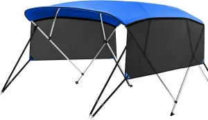 KAKIT 3 4 Bow Bimini Tops with Mesh Sidewalls Support Poles for Boats Marine Grade Canvas Top Includes 2 Straps Storage Boot 1 Inch Aluminum Frame