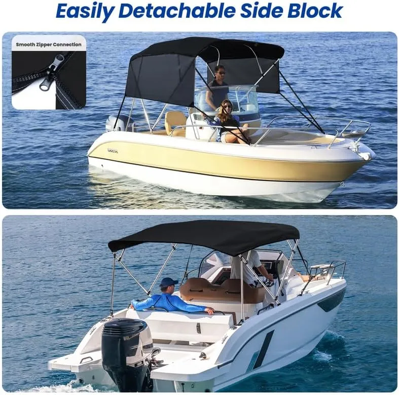 KAKIT 3 4 Bow Bimini Tops with Mesh Sidewalls Support Poles for Boats Marine Grade Canvas Top Includes 2 Straps Storage Boot 1 Inch Aluminum Frame