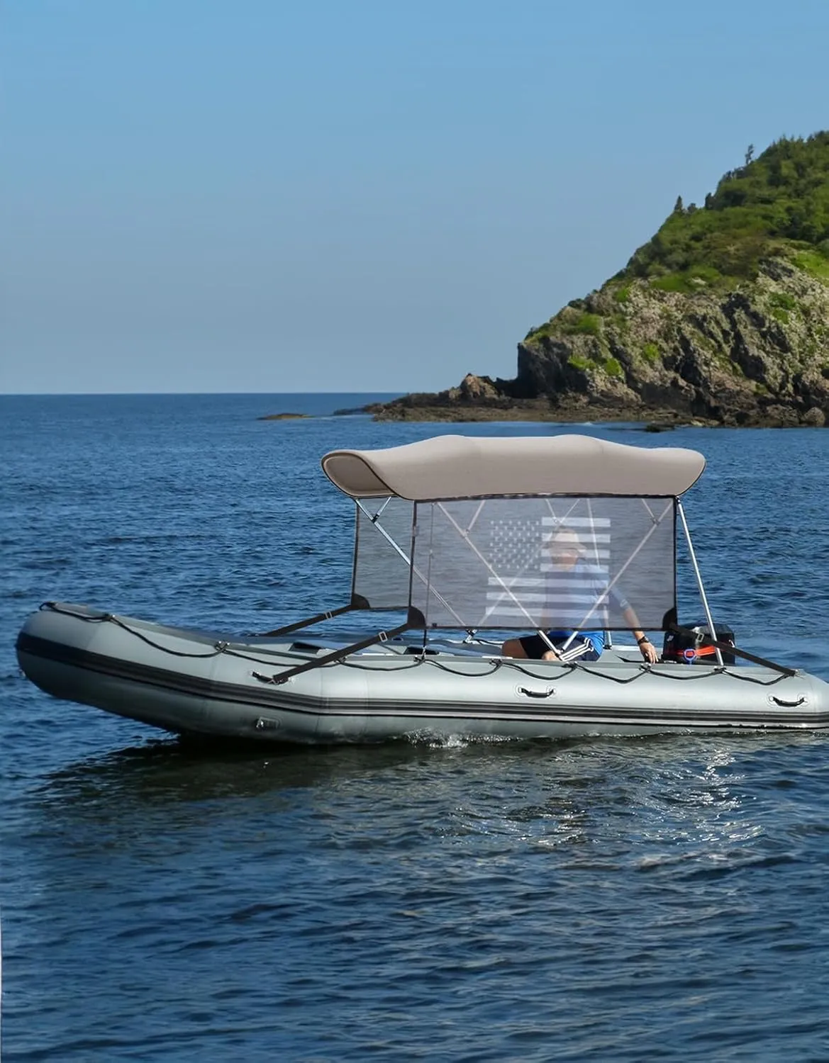 KEMIMOTO 4 Bow Bimini Top Replacement with Detachable Mesh Sidewalls 600D Marine Grade Canvas Heavy Duty Cover Boat Canopy Waterproof Sun Shade Easy Install Without Frame for Boats, Gray 91"-96" W