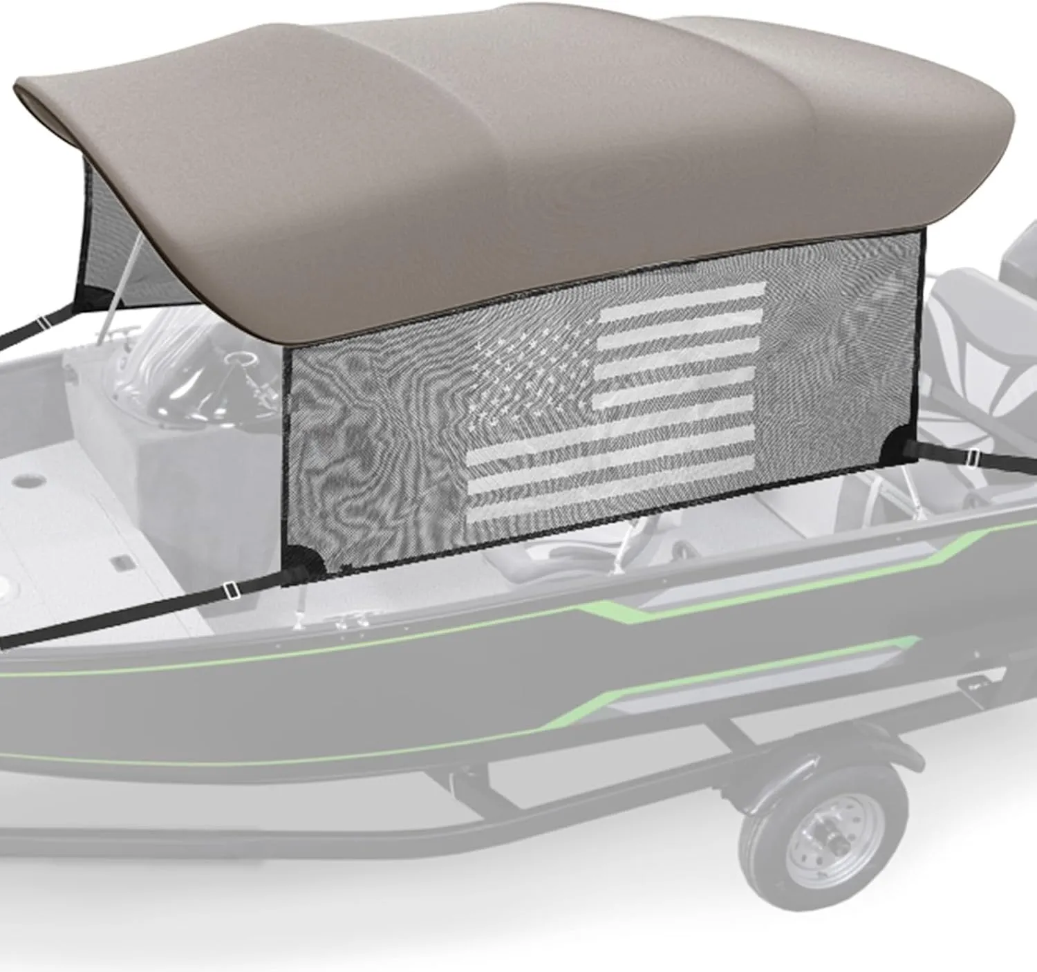 KEMIMOTO 4 Bow Bimini Top Replacement with Detachable Mesh Sidewalls 600D Marine Grade Canvas Heavy Duty Cover Boat Canopy Waterproof Sun Shade Easy Install Without Frame for Boats, Gray 91"-96" W