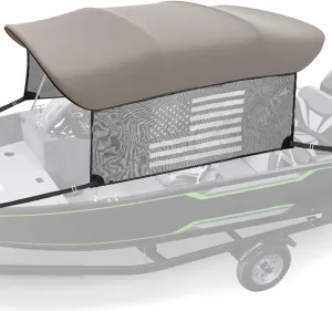 KEMIMOTO 4 Bow Bimini Top Replacement with Detachable Mesh Sidewalls 600D Marine Grade Canvas Heavy Duty Cover Boat Canopy Waterproof Sun Shade Easy Install Without Frame for Boats, Gray 91"-96" W