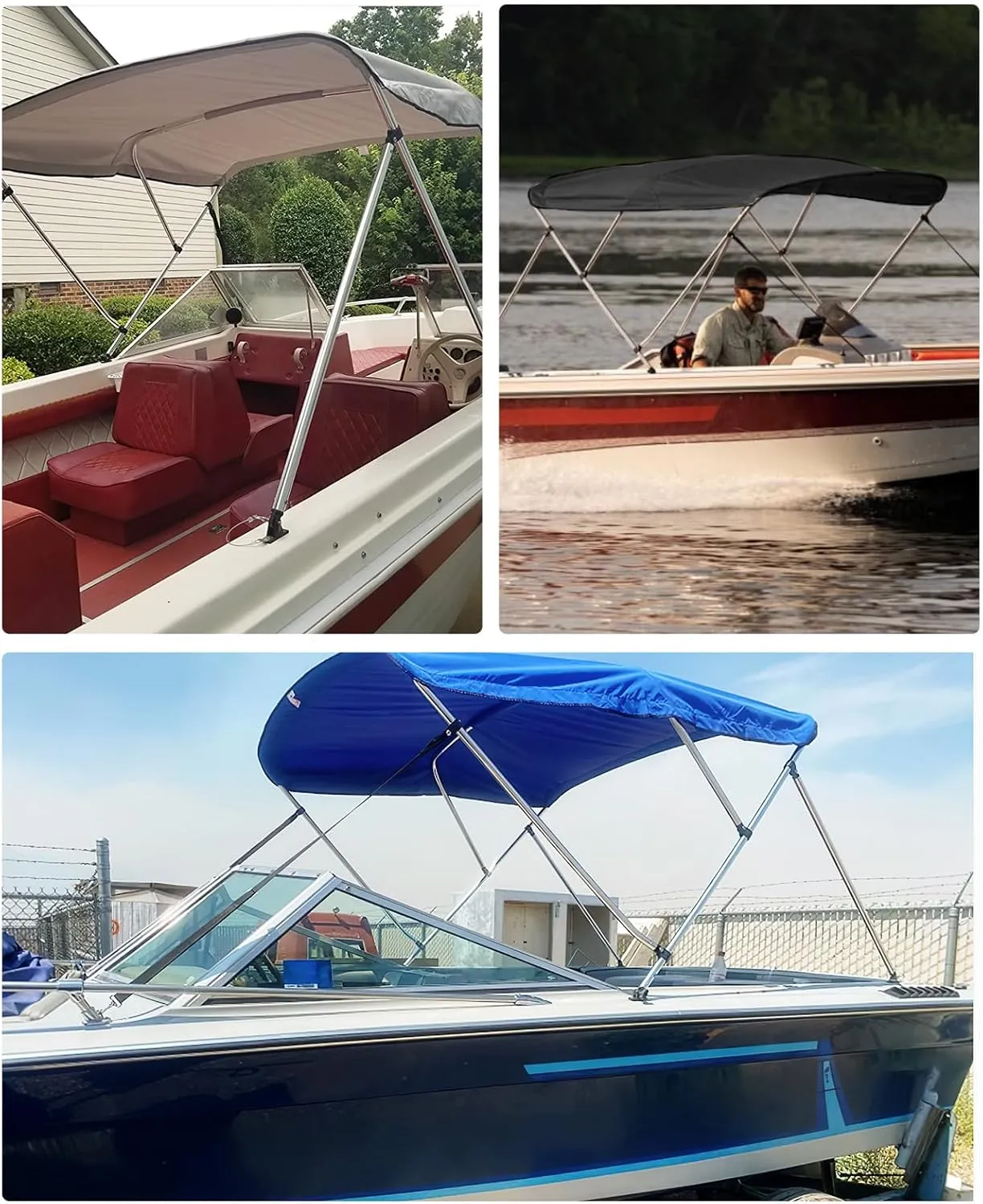 KEMIMOTO Bimini Top for Boat, Bimini Tops Cover 600D Marine Grade Canvas Boat Canopy with 6ft Length 54 in - 96 in Width 46 in Height, Includes Mounting Hardware, Straps Rear Support Poles