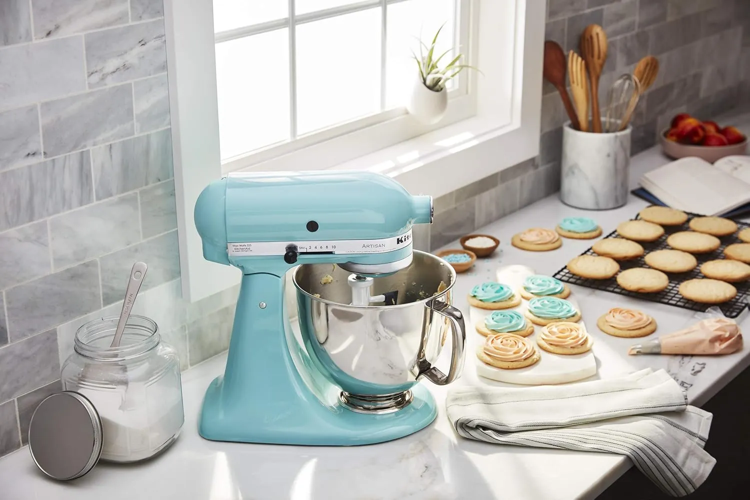 KitchenAid KSM150FEAQ Value Bundle Artisan 5 Quart Stand Mixer, Aqua Sky