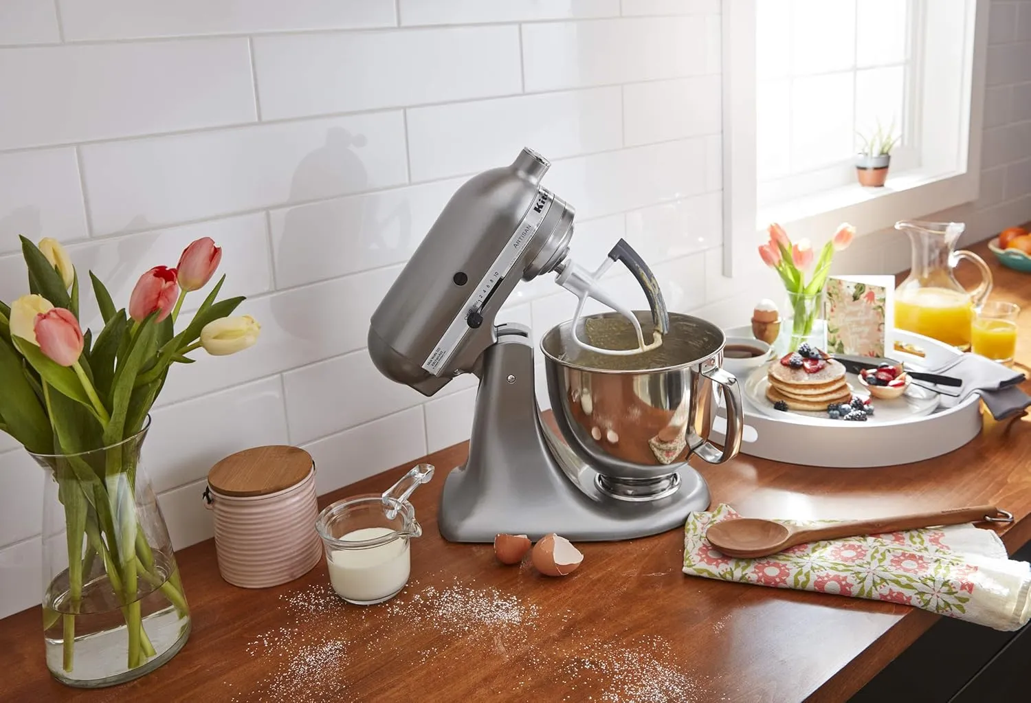 KitchenAid KSM150FECU Value Bundle Artisan 5 Quart Stand Mixer, Contour Silver