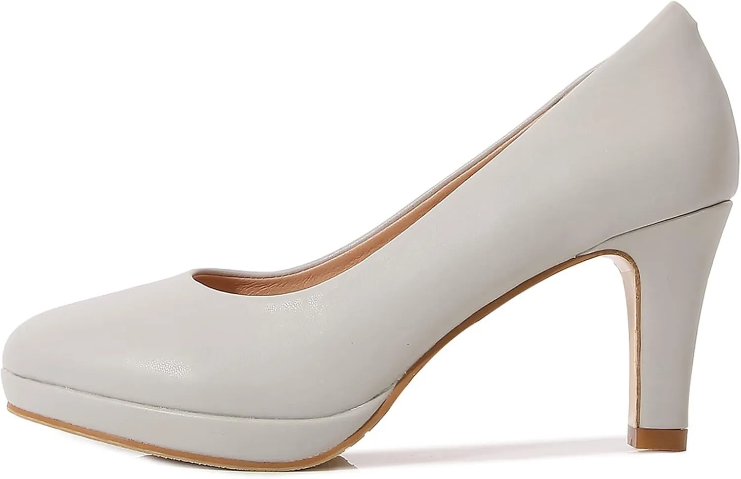 kkdom Women's Classic Leather Round Toe Bridal Wedding Party Platform Low Heel Dress Pump Shoes