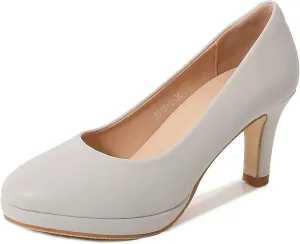 kkdom Women's Classic Leather Round Toe Bridal Wedding Party Platform Low Heel Dress Pump Shoes