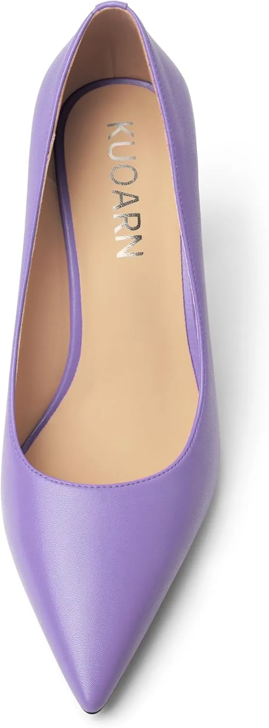 KUOARN Womens Office Formal Pointed Toe Solid Matte Slip On Block High Heel Pumps Shoes 3.3 Inch