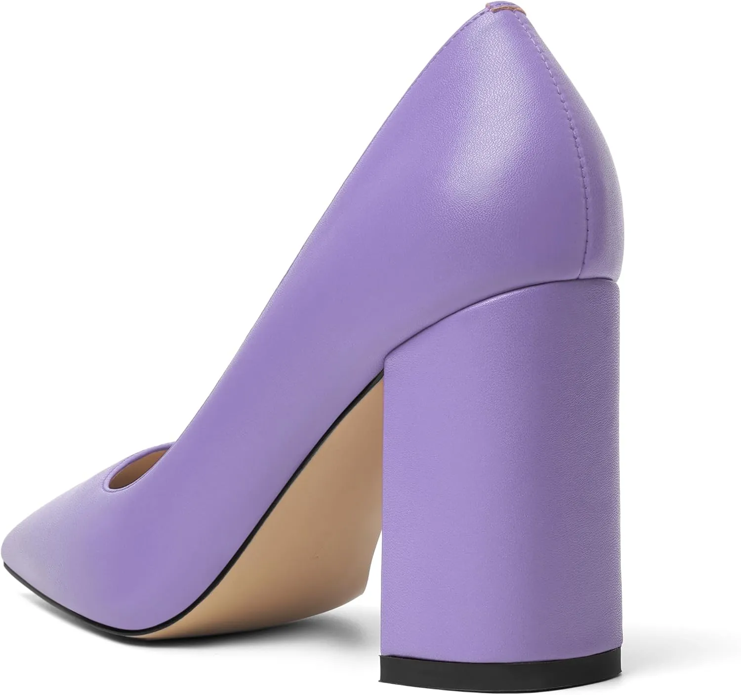 KUOARN Womens Office Formal Pointed Toe Solid Matte Slip On Block High Heel Pumps Shoes 3.3 Inch