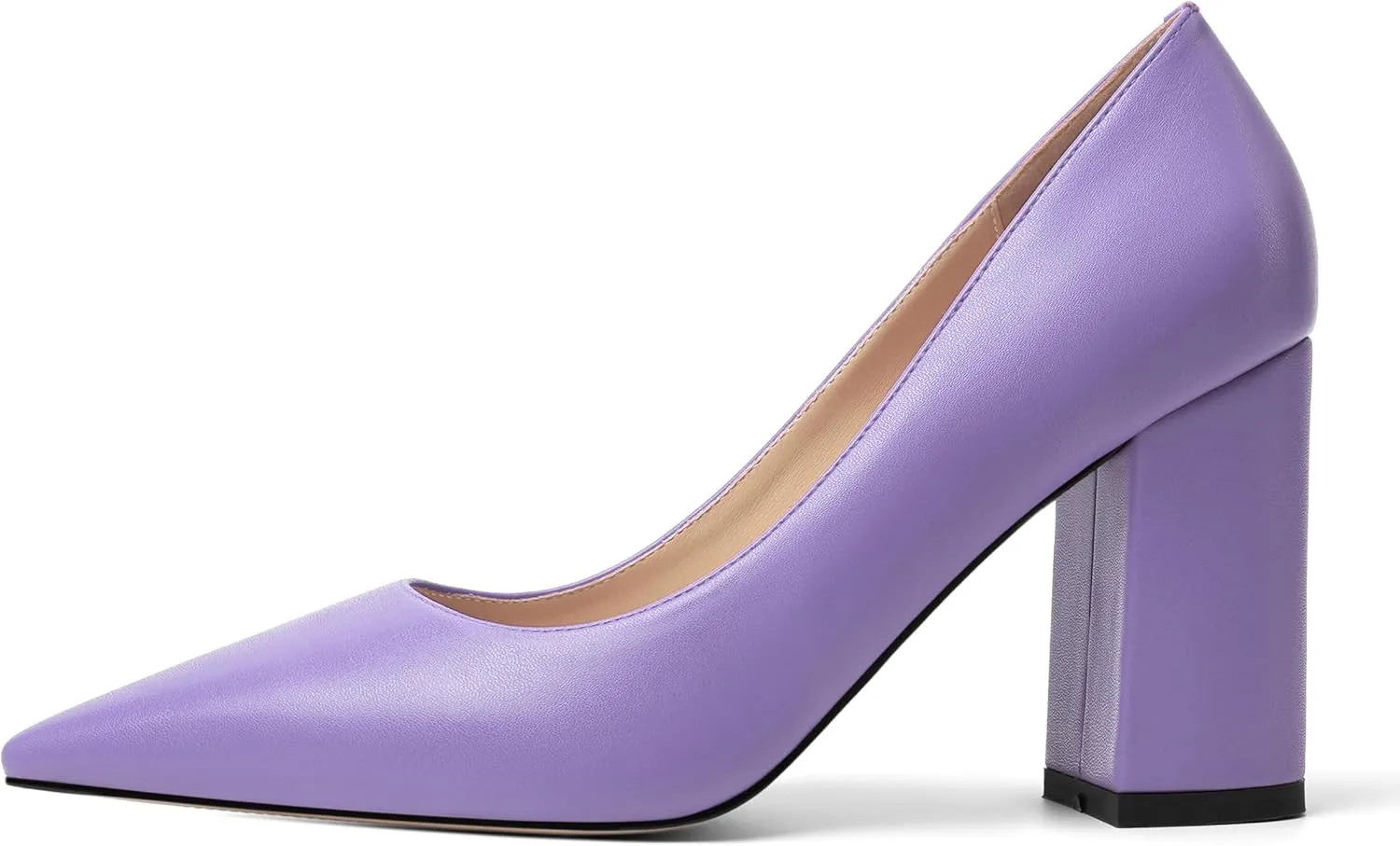 KUOARN Womens Office Formal Pointed Toe Solid Matte Slip On Block High Heel Pumps Shoes 3.3 Inch