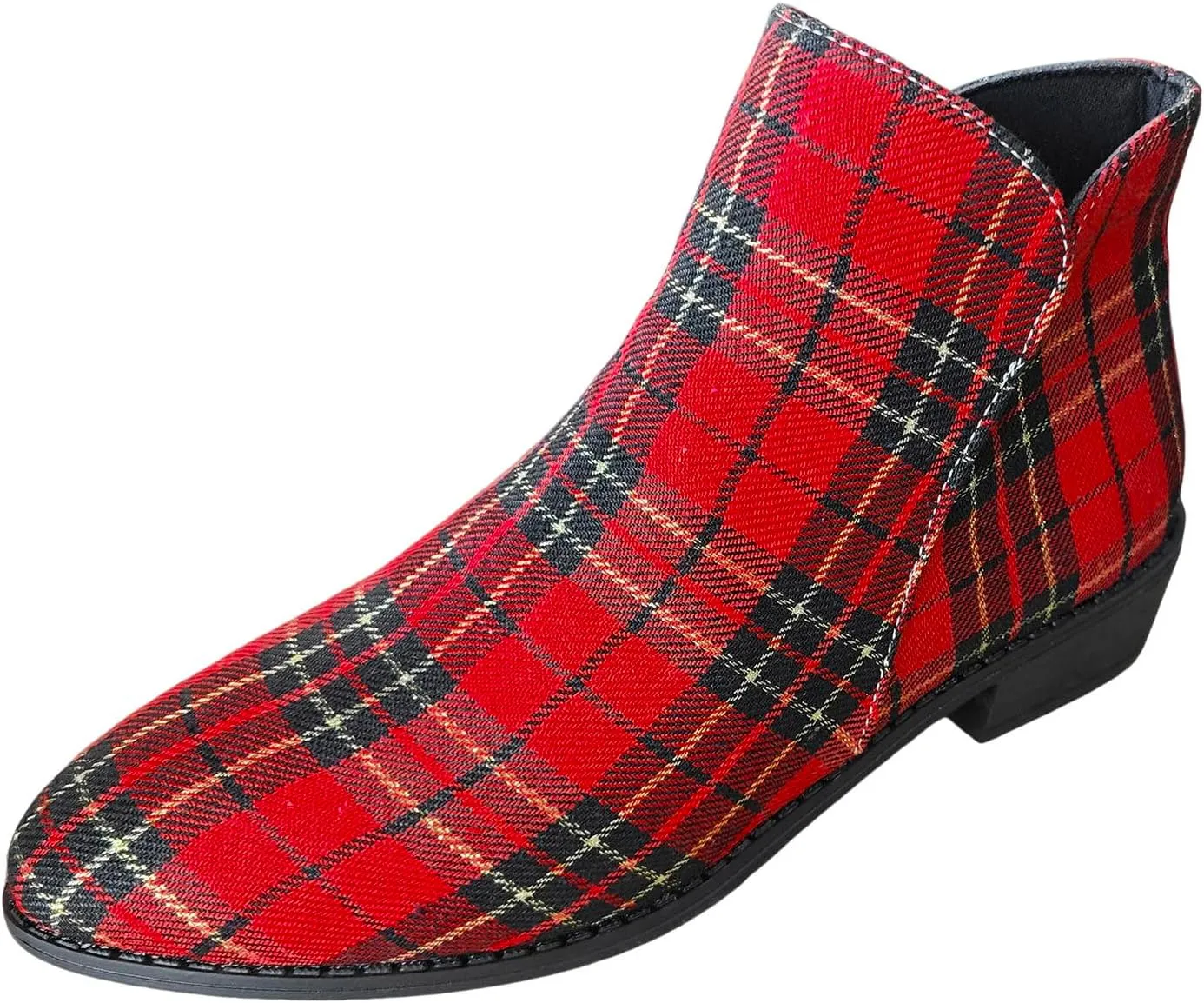 Ladies Fashion Christmas Plaid Pointed Side Zipper Thick Heel Ankle Boots Platform Boots Women Dressy