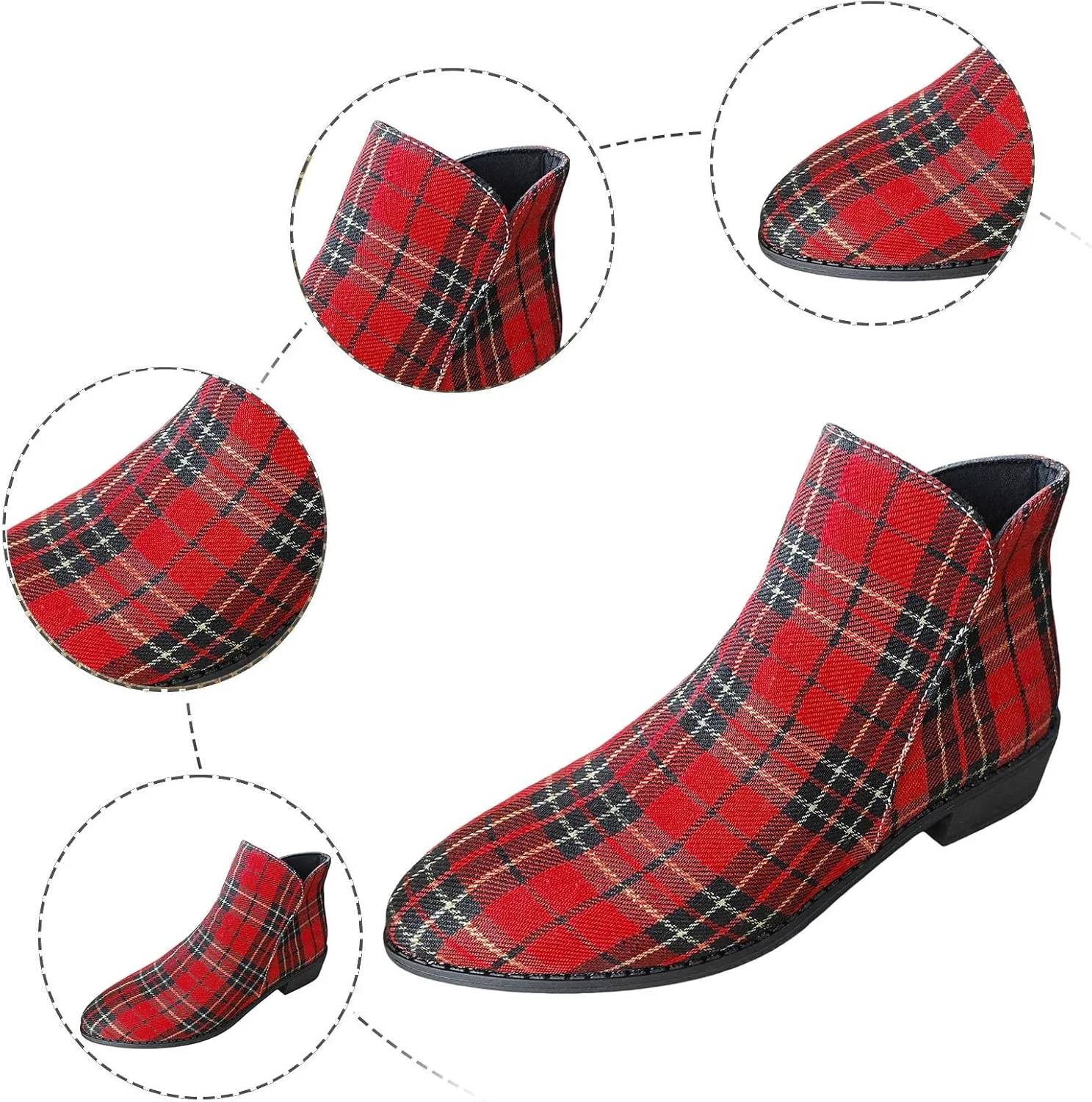 Ladies Fashion Christmas Plaid Pointed Side Zipper Thick Heel Ankle Boots Platform Boots Women Dressy