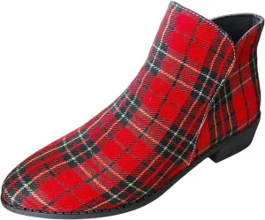 Ladies Fashion Christmas Plaid Pointed Side Zipper Thick Heel Ankle Boots Platform Boots Women Dressy