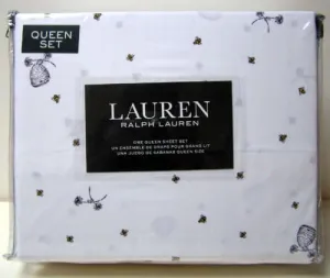 Lauren Ralph Lauren Bee Beehive Sheet Set Black Grey Yellow on White (Queen)