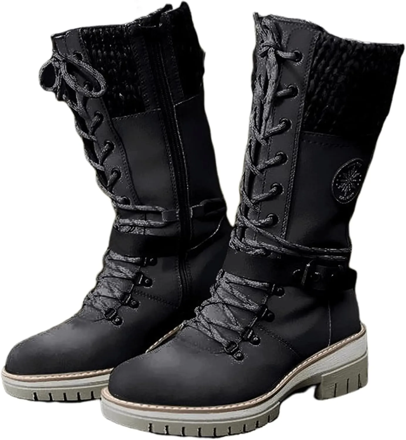 Lausiuoe Boots For Women Low Heel Mid Calf Pull On Winter Boots Side Zip Slouchy Western Cowboy Booties Non Slip Outdoor Shoes