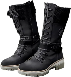 Lausiuoe Boots For Women Low Heel Mid Calf Pull On Winter Boots Side Zip Slouchy Western Cowboy Booties Non Slip Outdoor Shoes
