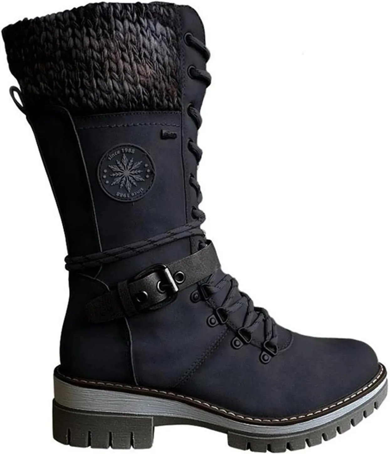 Lausiuoe Boots For Women Low Heel Mid Calf Pull On Winter Boots Side Zip Slouchy Western Cowboy Booties Non Slip Outdoor Shoes