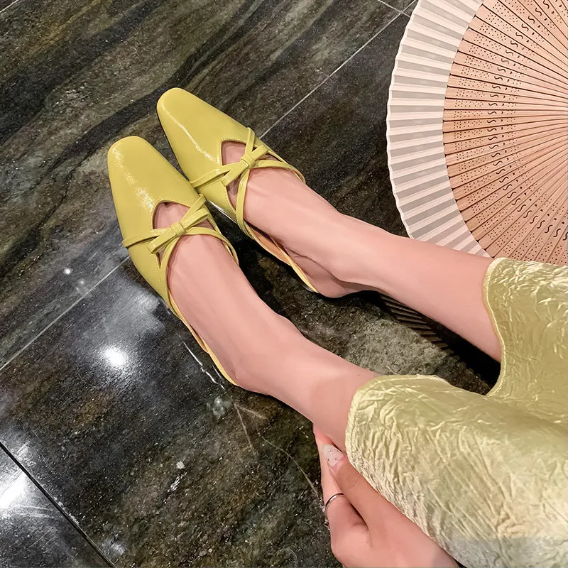 Leather Low-Heeled Mule with Bow-Detail