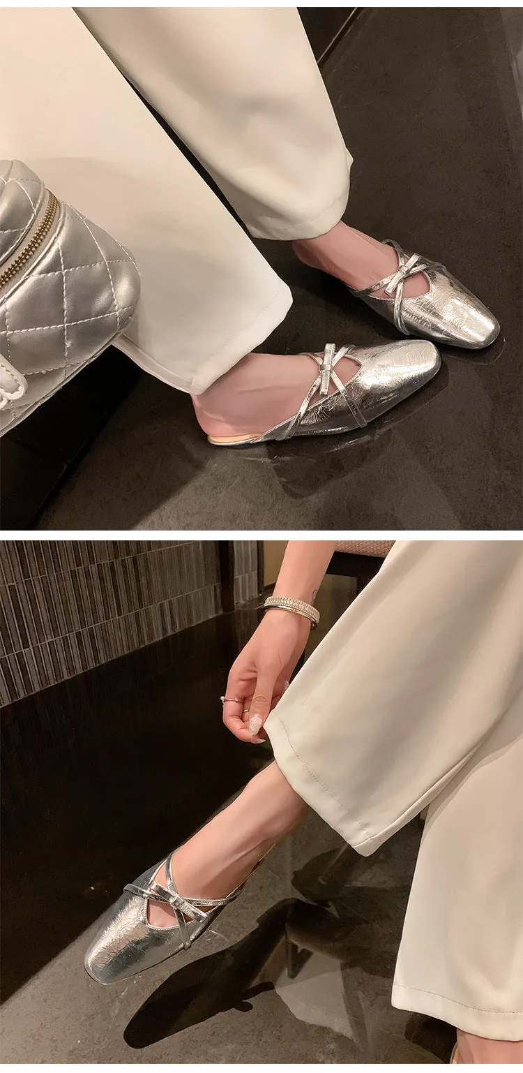 Leather Low-Heeled Mule with Bow-Detail