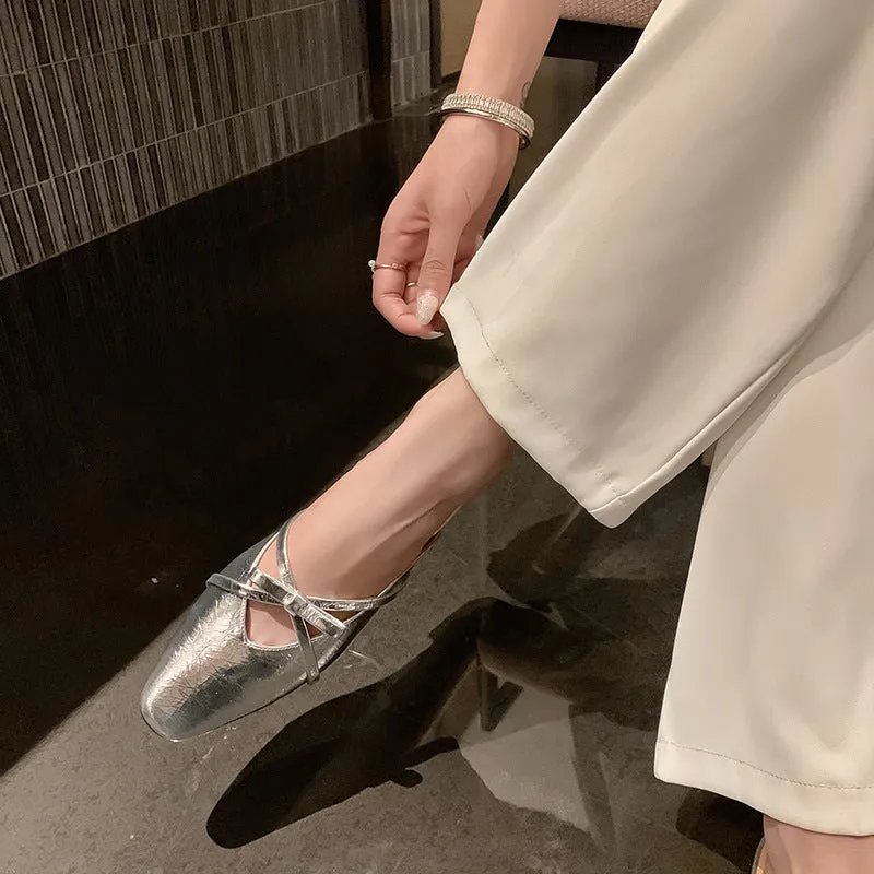 Leather Low-Heeled Mule with Bow-Detail