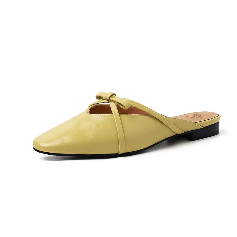 Leather Low-Heeled Mule with Bow-Detail