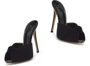 LEHOOR Women Stiletto Heel Mules Platform Bow Round Open Toe Slip On Mule Sandals Velvet Cute 5 Inch Thin High Heels Peep Toe Stilettos Backless Sandal Heels Dress Evening Party 5-12 M US
