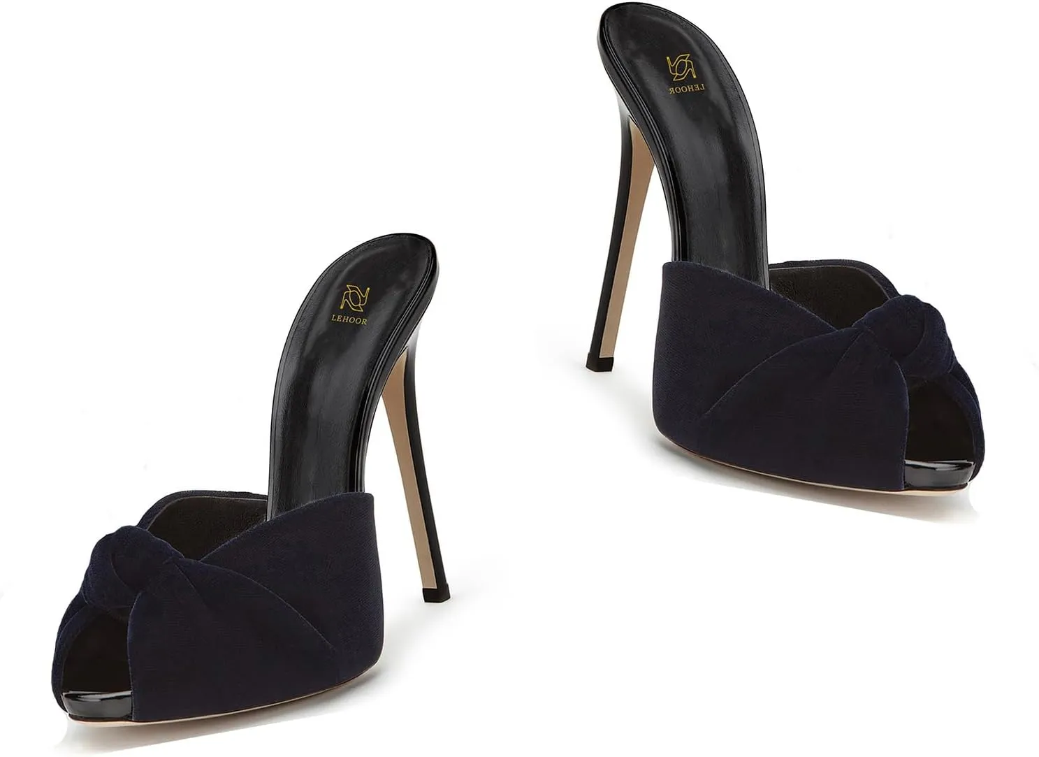 LEHOOR Women Stiletto Heel Mules Platform Bow Round Open Toe Slip On Mule Sandals Velvet Cute 5 Inch Thin High Heels Peep Toe Stilettos Backless Sandal Heels Dress Evening Party 5-12 M US