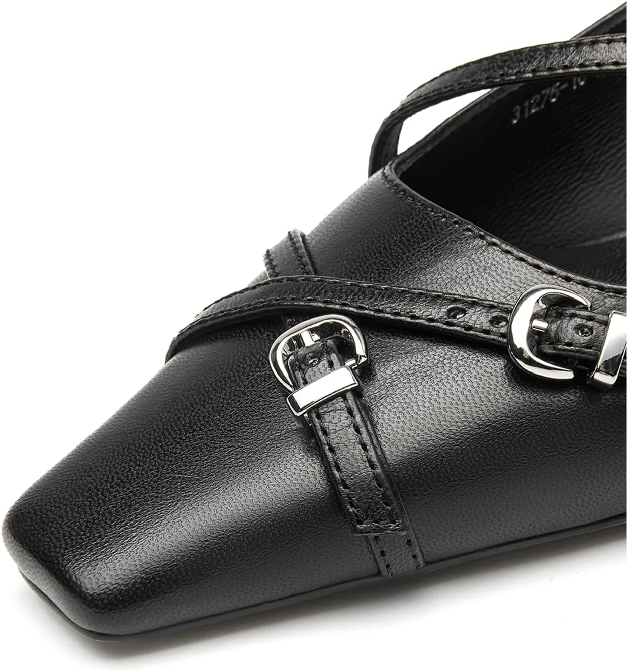 LEMUTISME Women's Stylish Matte Leather Square Toe Buckled Dressy Low Kitten Heel Chic Strappy Slingback Pumps Shoes