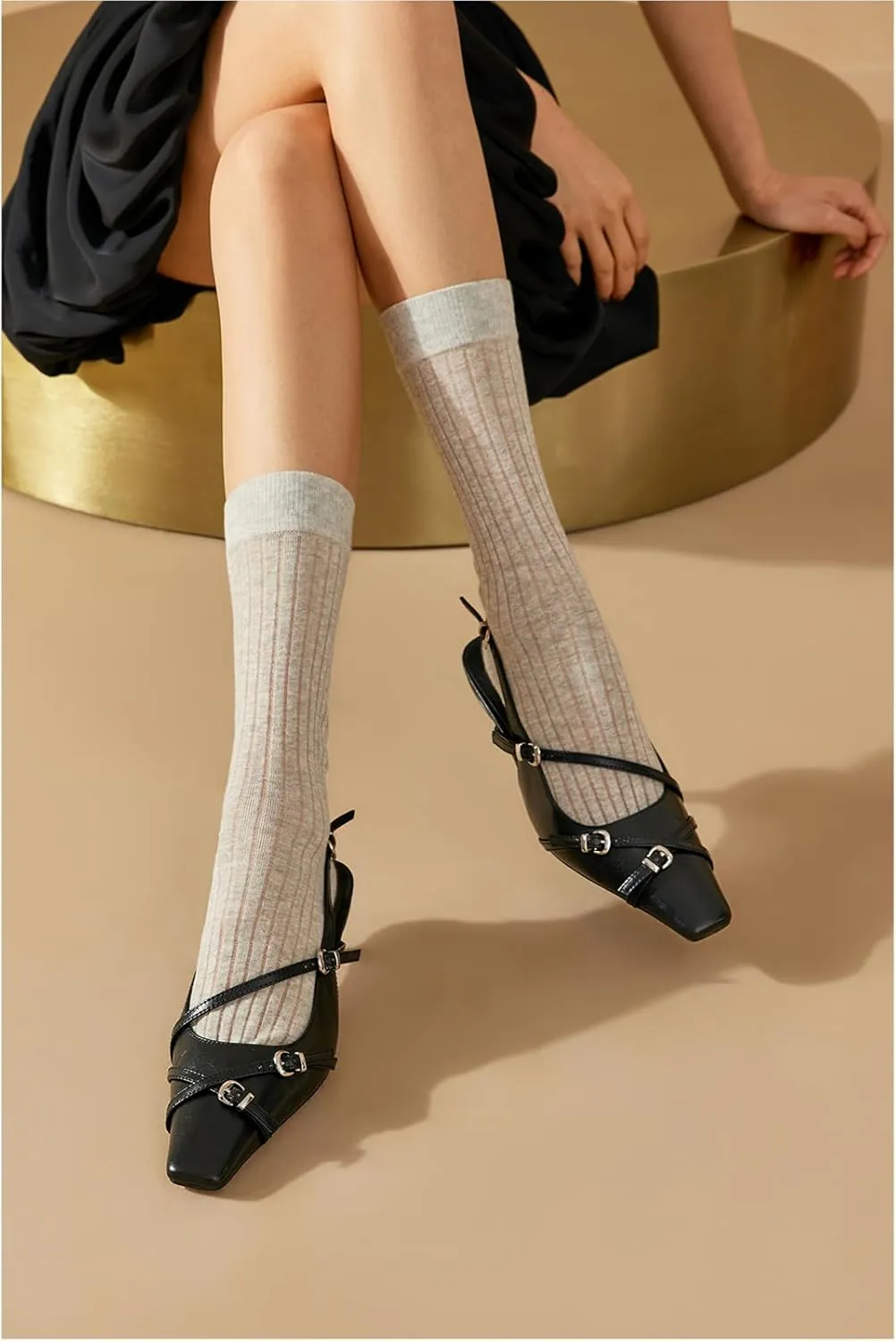 LEMUTISME Women's Stylish Matte Leather Square Toe Buckled Dressy Low Kitten Heel Chic Strappy Slingback Pumps Shoes