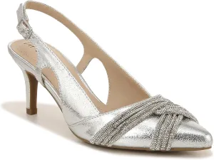 LifeStride Womens Social Event Metallic Rhinestone Pointed Toe Slingback Pumps Dress Casual Mid Heel 2-3" - Silver