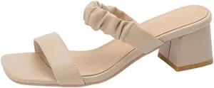 LISYIIZ Womens FS14 Slip On Peep Toe Solid Pu Low Block Sandals