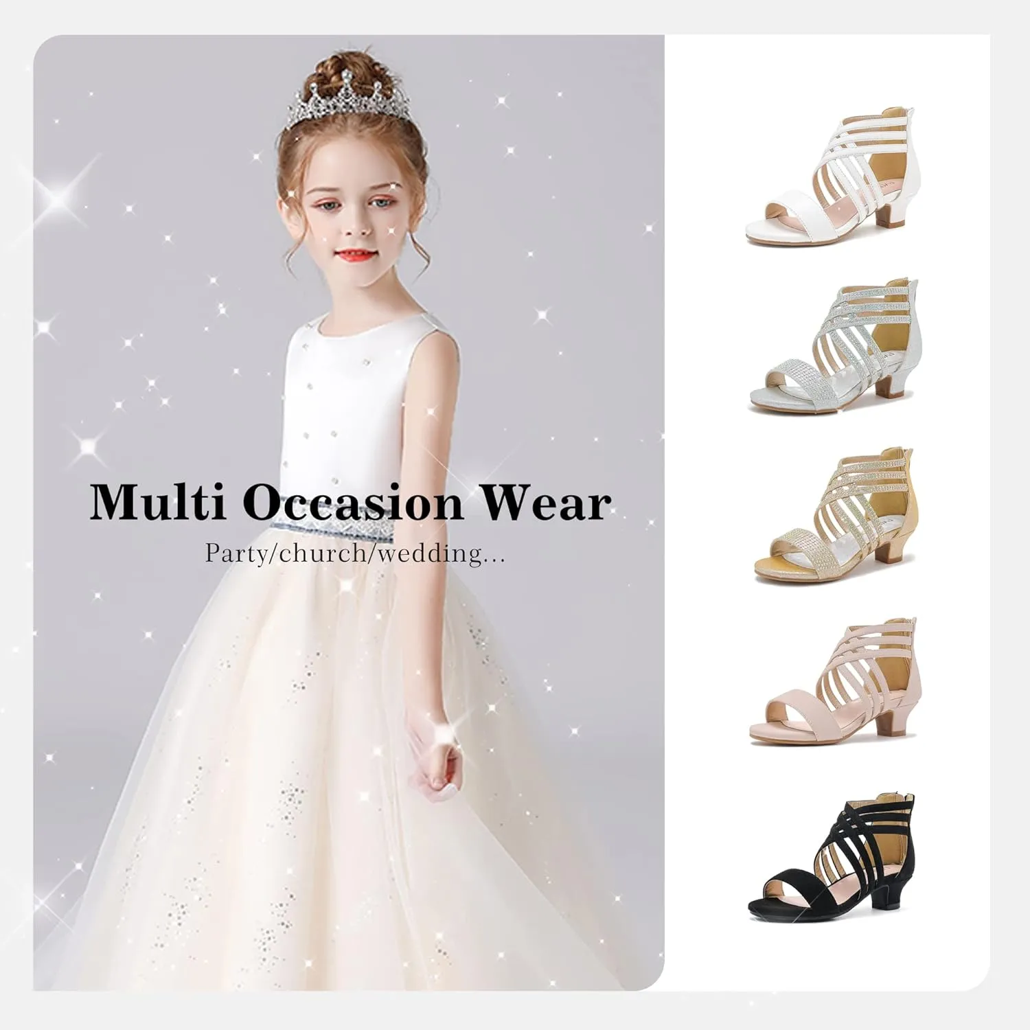 Little Girls Sandals High Heels Formal Shoes Open Toe Pump Sandals Glitter Party Wedding Shoes for Big Kids Toddler