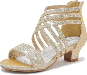 Little Girls Sandals High Heels Formal Shoes Open Toe Pump Sandals Glitter Party Wedding Shoes for Big Kids Toddler