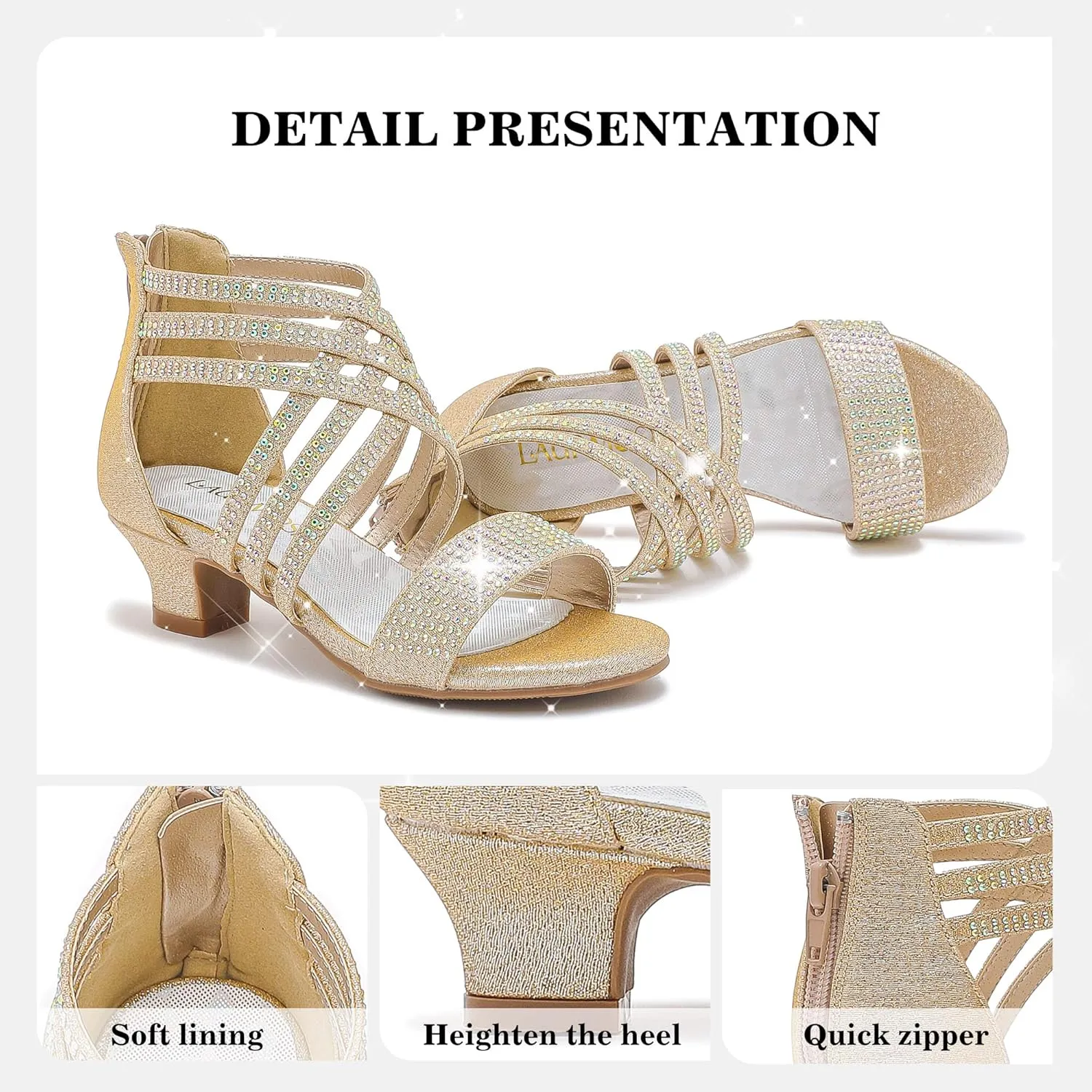Little Girls Sandals High Heels Formal Shoes Open Toe Pump Sandals Glitter Party Wedding Shoes for Big Kids Toddler