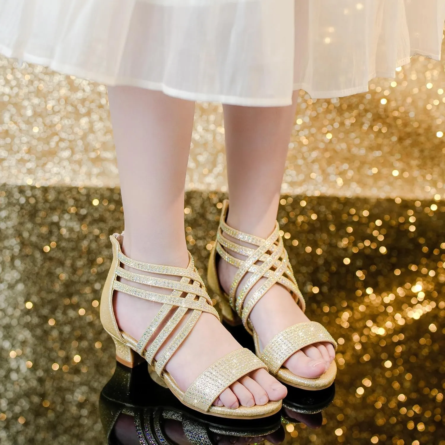 Little Girls Sandals High Heels Formal Shoes Open Toe Pump Sandals Glitter Party Wedding Shoes for Big Kids Toddler