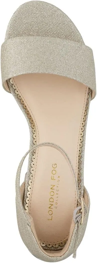 LONDON FOG Women's Nikki Low Two Piece Block Heel Dress Shoe Ladies Ankle Strap Pump Sandal