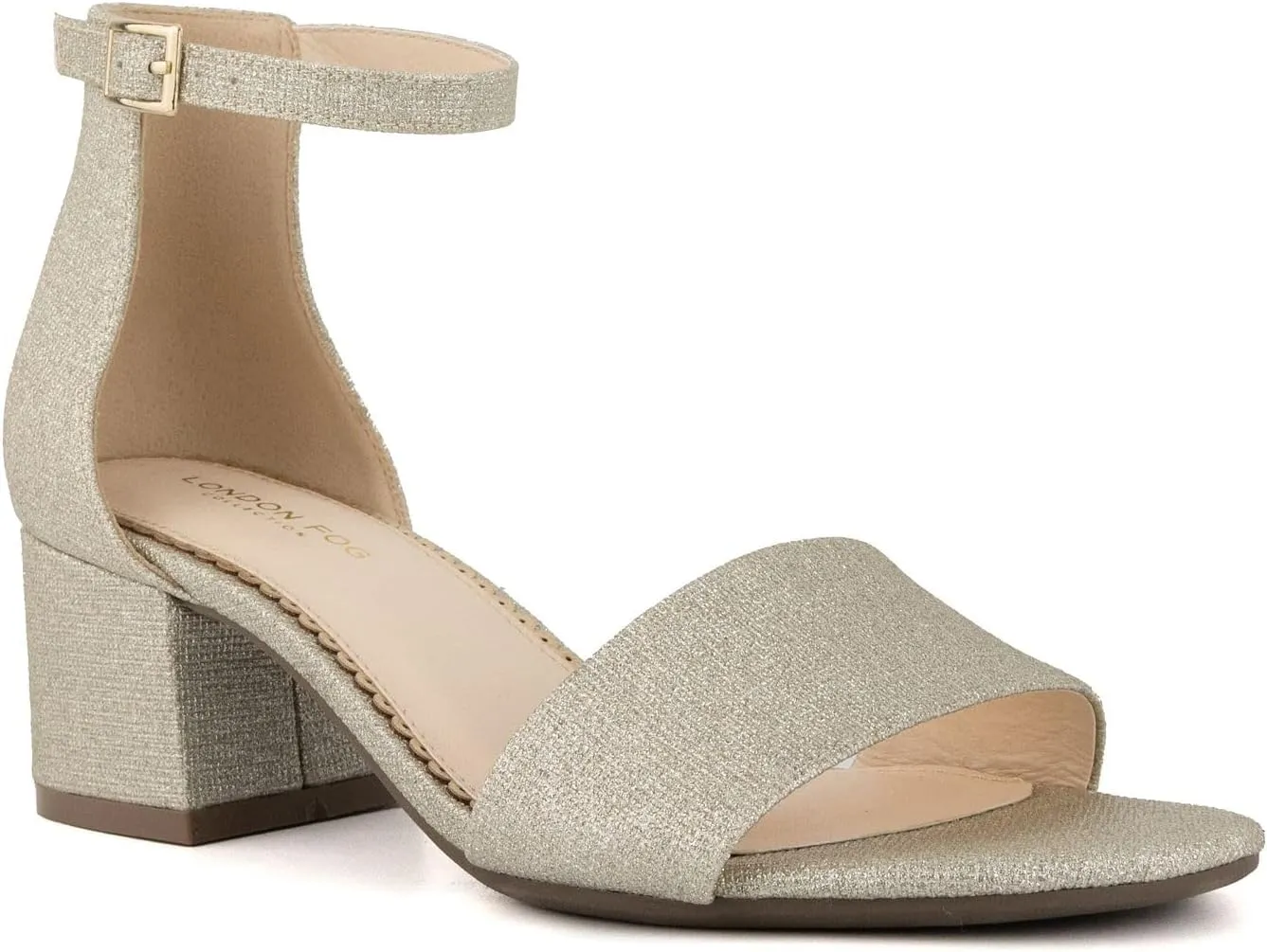 LONDON FOG Women's Nikki Low Two Piece Block Heel Dress Shoe Ladies Ankle Strap Pump Sandal